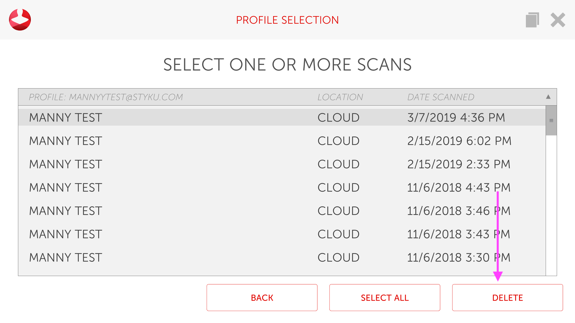 How do I delete a scan?